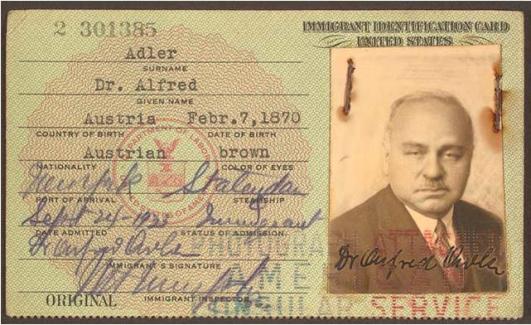 Adler's Immigration Card